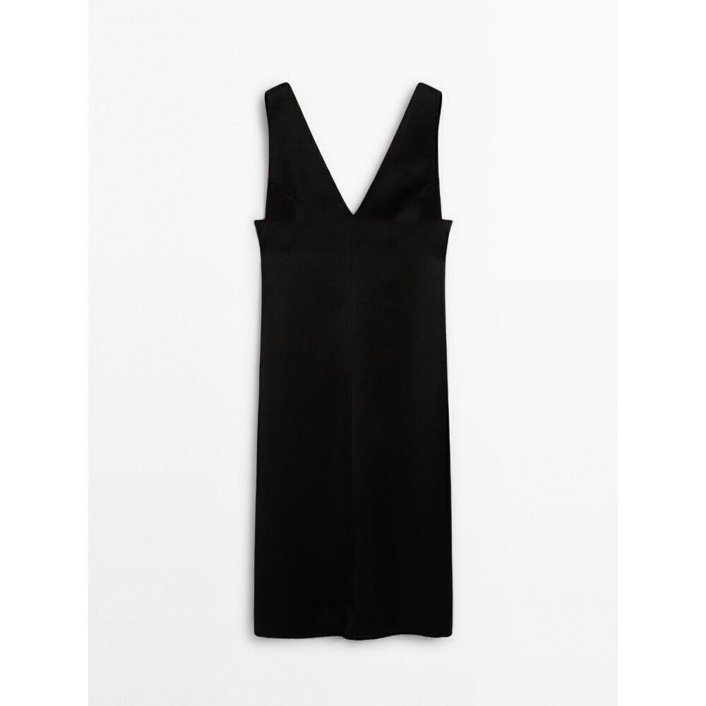 Massimo Dutti Women Midi Dress EU 36 US 4 Black Sleeveless Deep V Neck NWOT